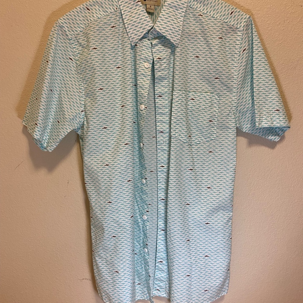 Mens Haggar Clothing Short Sleeve Button Down Shirt Size S Sharks